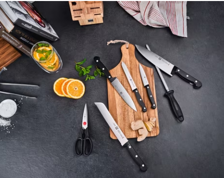 Talheres Bloco de Facas TWIN Chef 2 ZWILLING (8 peças), bloco de facas com 5 facas + 1 tesoura + 1 aço de afiar, bambu